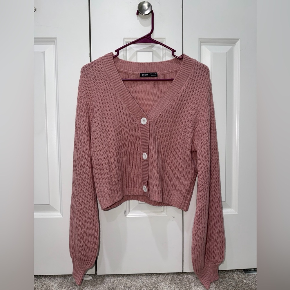 Pink Cropped Button Front Sweater